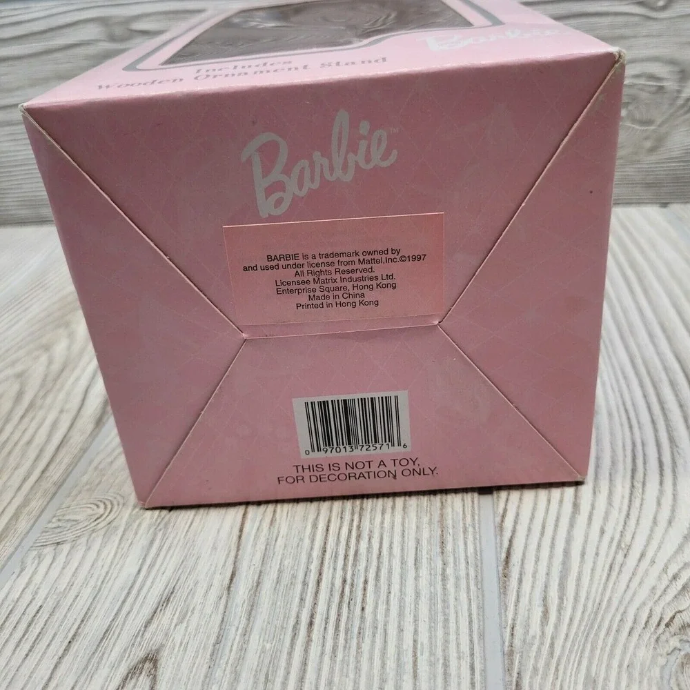 Barbie Christmas Ornament Pink Holiday Decoupage Stand Doll Red Ribbon‎ Dress 97